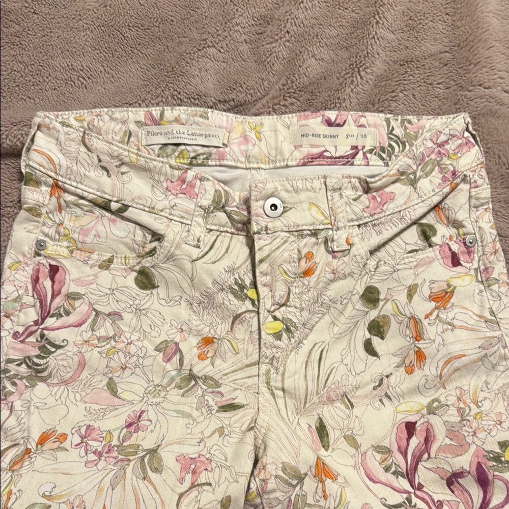Pilcro and the Letterpress Floral Skinny Jeans - Cream and Pink - Picture 5 of 6